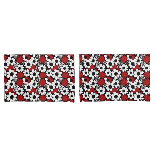 Hübsches Blumenmuster in Rot, Schwarz und Weiß Kissenbezug (Vorderseite-Set)