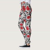 Hübsches Blumenmuster in Rot, Schwarz und Weiß Leggings (Links)