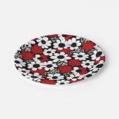 Hübsches Blumenmuster in Rot, Schwarz und Weiß Pappteller (Schrägansicht)