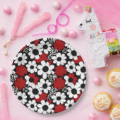 Hübsches Blumenmuster in Rot, Schwarz und Weiß Pappteller (Party)