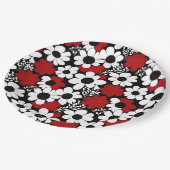 Hübsches Blumenmuster in Rot, Schwarz und Weiß Pappteller (Schrägansicht)