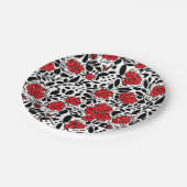 Hübsches Blumenmuster in Rot, Schwarz und Weiß Pappteller (Schrägansicht)