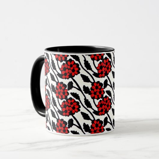 Hübsches Blumenmuster in Rot, Schwarz und Weiß Tasse (Vorderseite Links)