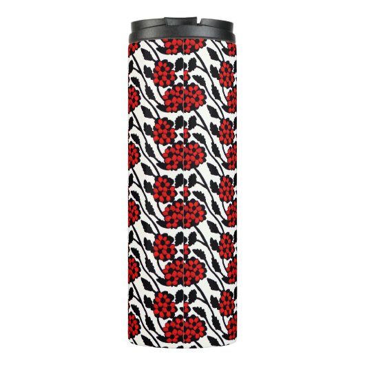 Hübsches Blumenmuster in Rot, Schwarz und Weiß Thermosbecher (Rückseite)