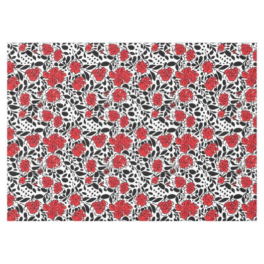 Hübsches Blumenmuster in Rot, Schwarz und Weiß Tischdecke (Vorderseite (Horizontal))