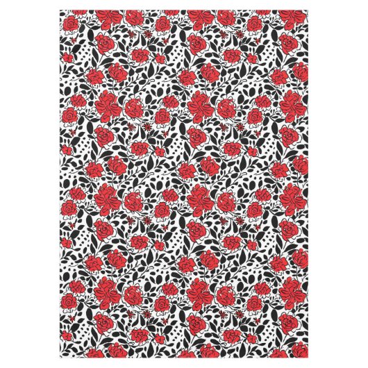 Hübsches Blumenmuster in Rot, Schwarz und Weiß Tischdecke (Vorderseite)