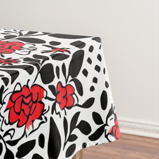 Hübsches Blumenmuster in Rot, Schwarz und Weiß Tischdecke (Beispiel)