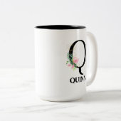 Hübsches Blumenmuster Q mit Monogramm Alphabet Zweifarbige Tasse (VorderseiteRechts)