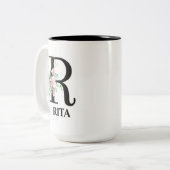 Hübsches Blumenmuster R mit Monogramm Alphabet Zweifarbige Tasse (Vorderseite Links)