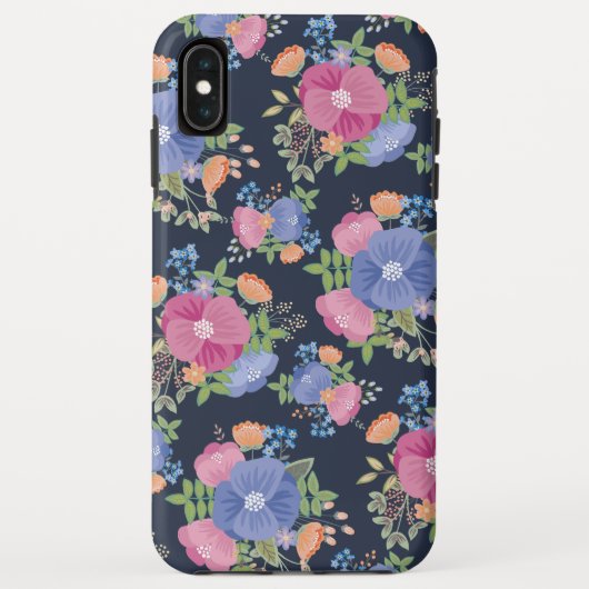 Hübsches Blumenmuster - rosa lila dunkelblaues Case-Mate iPhone Hülle (Rückseite)
