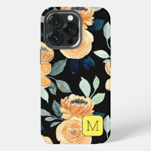 Hübsches Blumenmuster Schwarz Beige Blau Anfangsbu iPhone 13 Pro Hülle