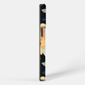 Hübsches Blumenmuster Schwarz Beige Blau Initial iPhone Hülle (Rechte Seite)