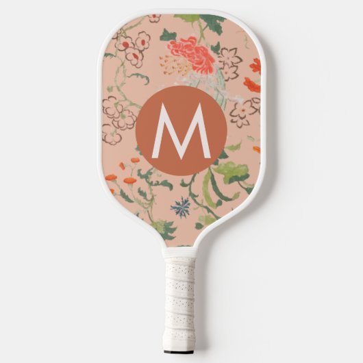 Hübsches Blumenmuster Terracotta Monogramm Pickleball Schläger (Rückseite)