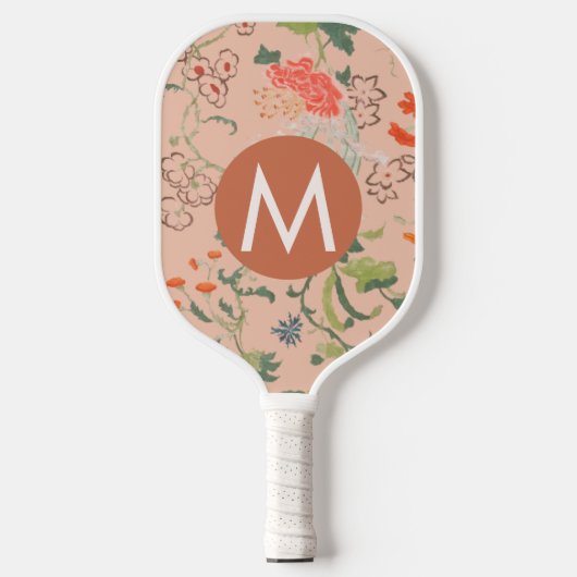 Hübsches Blumenmuster Terracotta Monogramm Pickleball Schläger (Vorderseite)