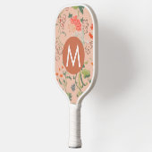 Hübsches Blumenmuster Terracotta Monogramm Pickleball Schläger (Links)
