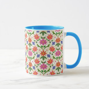 Hübsches Blumenmuster und Polka Punkte auf Ecru Tasse