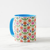 Hübsches Blumenmuster und Polka Punkte auf Ecru Tasse (Vorderseite Links)