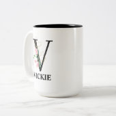 Hübsches Blumenmuster V mit Monogramm Alphabet Zweifarbige Tasse (Vorderseite Links)