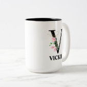 Hübsches Blumenmuster V mit Monogramm Alphabet Zweifarbige Tasse (VorderseiteRechts)