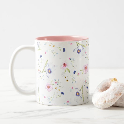 Hübsches Blumenmuster Zweifarbige Tasse (Mit Donut)