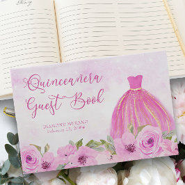 Hübsches Blumenrosa und Goldprinzessin Quinceanera Gästebuch
