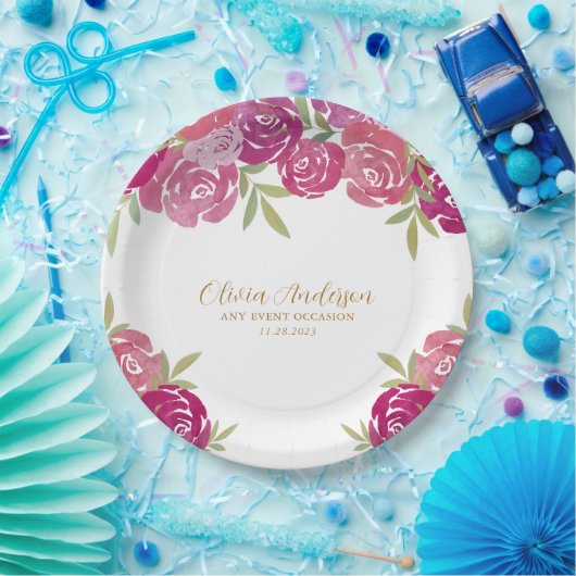 Hübsches Blumenrosa und Lila Aquarellfarben Rose Pappteller (Party)