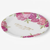 Hübsches Blumenrosa und Lila Aquarellfarben Rose Pappteller (Schrägansicht)