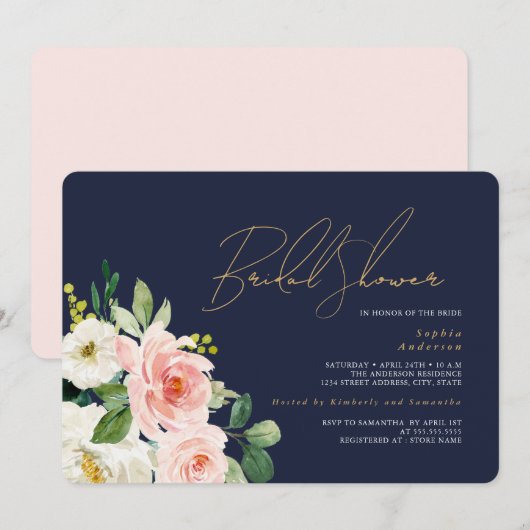 Hübsches Blush Navy-Brautparty Einladung (Vorne/Hinten)