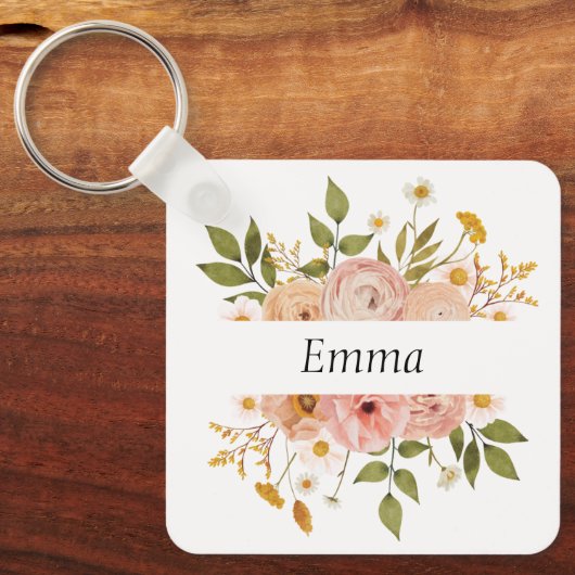 Hübsches bohemisches Blumenmonogramm oder Name Schlüsselanhänger (Vorderseite)