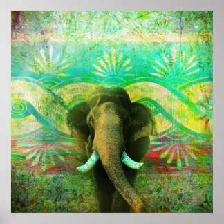Hübsches Bohemisches Elephant Turquoise Tribal Mus Poster