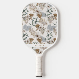 Hübsches Boho Gold Tropical Floral und Name Pickleball Schläger