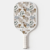 Hübsches Boho Gold Tropical Floral und Name Pickleball Schläger (Vorderseite)