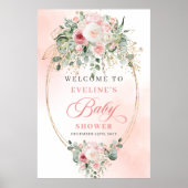 Hübsches Boho-Rosa-Rosen-Babyshower-Willkommenssch Poster (Vorne)