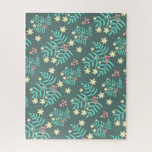 Hübsches botanisches Blätter- und Beeren-Blau-Must Puzzle