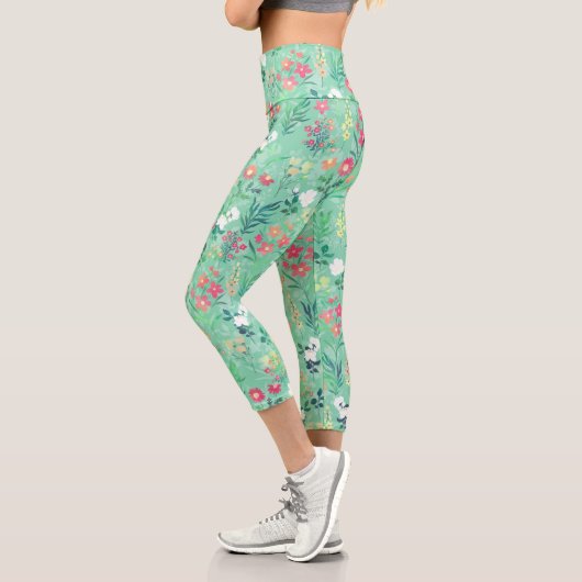Hübsches botanisches Blumenmuster Capri Leggings (Links)