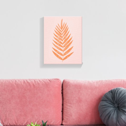 Hübsches botanisches Fern Palm Leaf Pastel Pink Or Leinwanddruck (Insitu (Wohnzimmer))