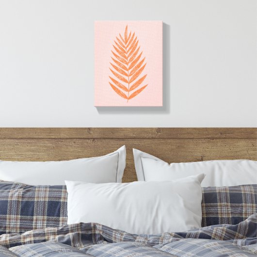 Hübsches botanisches Fern Palm Leaf Pastel Pink Or Leinwanddruck (Insitu (Schlafzimmer))