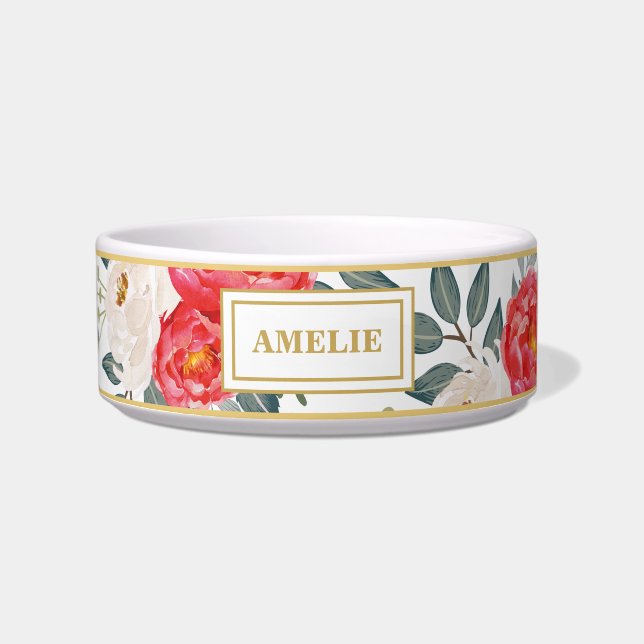 Hübsches botanisches modernes Katzen-Hundemit Napf (Vorderseite)