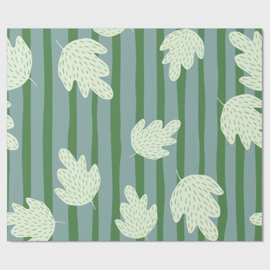 Hübsches botanisches Muster und Streifen Blaugrün Geschenkpapier (Flach)