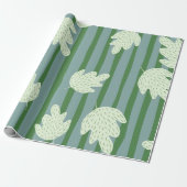 Hübsches botanisches Muster und Streifen Blaugrün Geschenkpapier (Ungerollt)