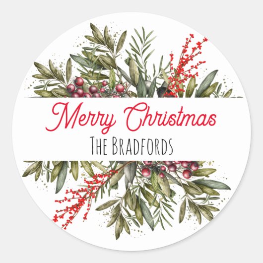 Hübsches botanisches Weihnachtsblatt Runder Aufkleber (Vorderseite)