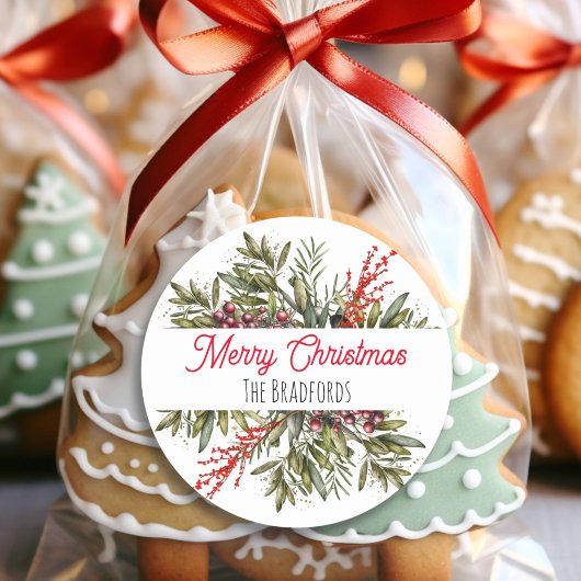Hübsches botanisches Weihnachtsblatt Runder Aufkleber