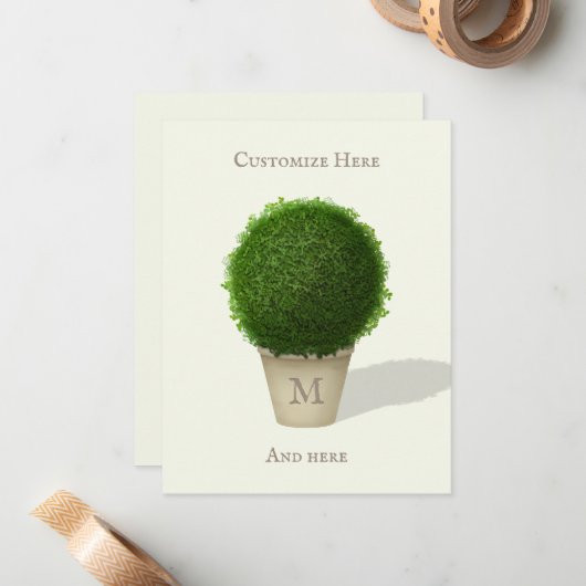 Hübsches Boxwood Topiary Mit Monogramm und Persona Mitteilungskarte (Vorderseite/Rückseite Beispiel)