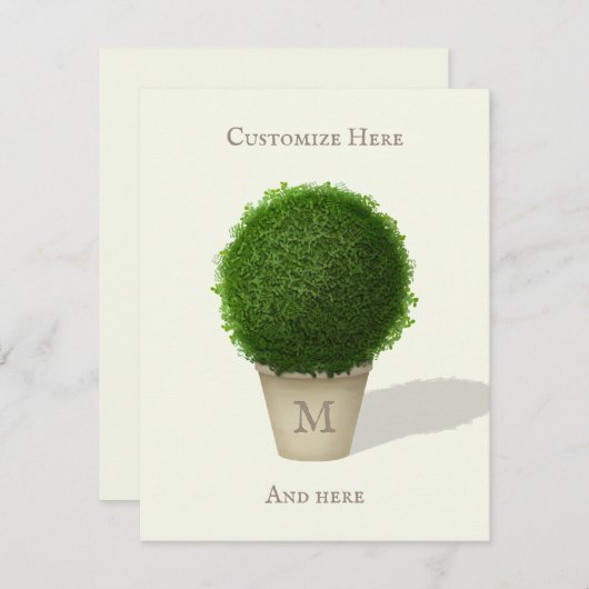 Hübsches Boxwood Topiary Mit Monogramm und Persona Mitteilungskarte (Vorne/Hinten)