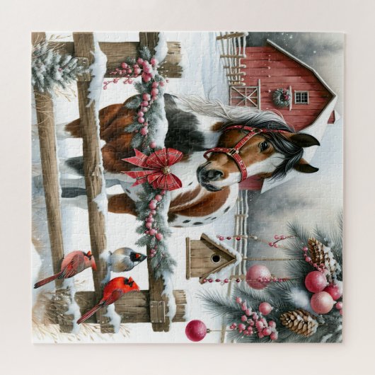 Hübsches Braun und Weiß Pferd Rustikaler Bauernhof Puzzle (Horizontal)