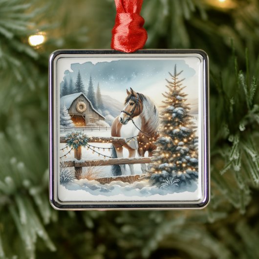 Hübsches Braun- und Weißpferd Weihnachten Ornament Aus Metall (Baum)