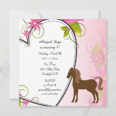 Hübsches Braunes Pferd, Blume und Herzgeburt Einladung (Rückseite)