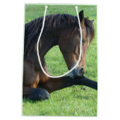 Hübsches braunes Pferd im Gras Mittlere Geschenktüte (Rückseite)