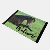 Hübsches braunes Pferd im Gras Willkommen Fußmatte (Schrägansicht)