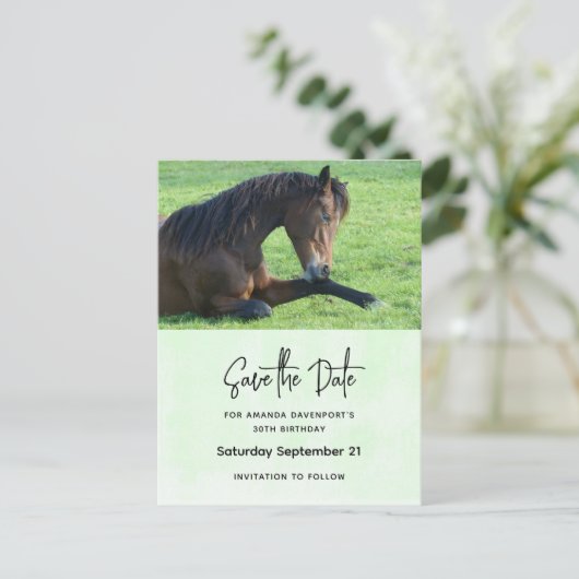 Hübsches braunes Pferd Save the Date liegend Einladungspostkarte (Stehend Vorderseite)